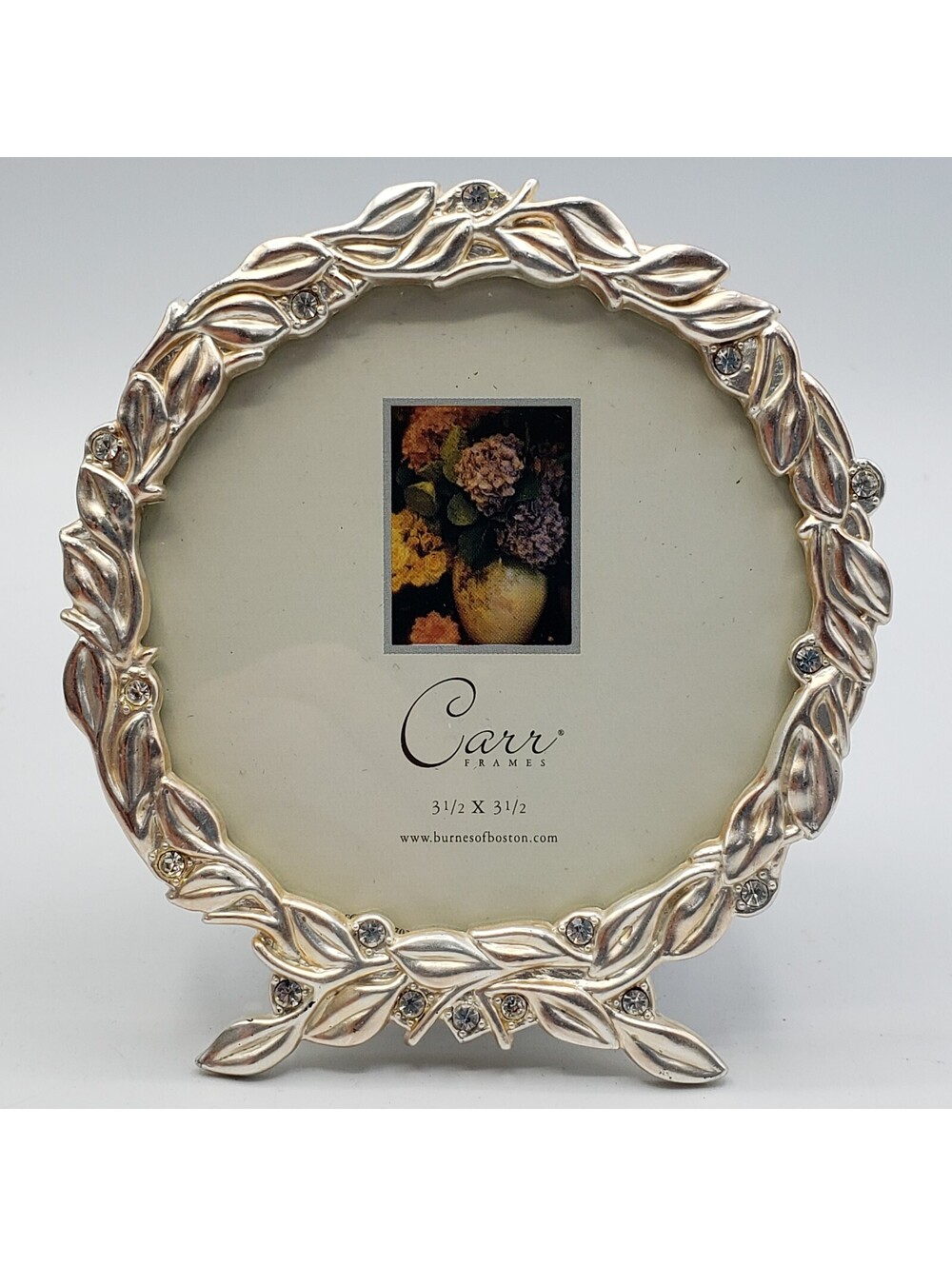Carr Burnes of Boston Round Metal Frame Wreath Rhinestone Photo Easel